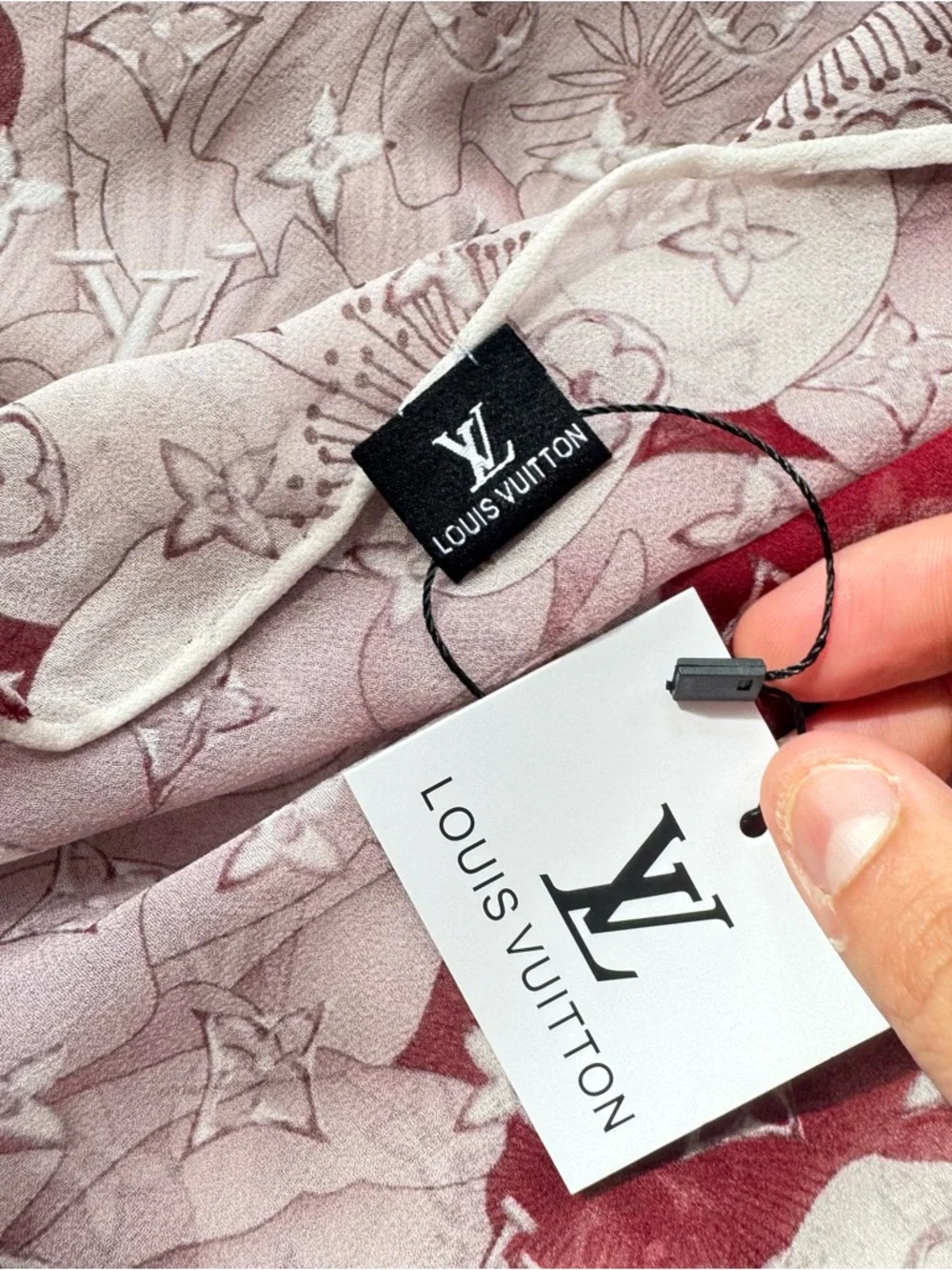 Louis Vuitton Cherry Blossom Silk Scarf 35x35 Pink Floral Monogram Lightweight